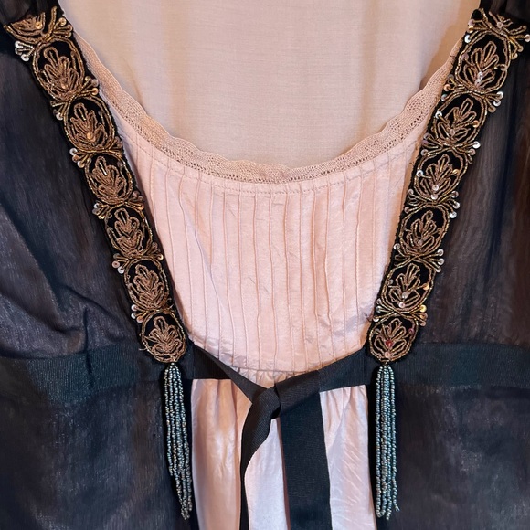 Night Birger et Mikkelsen Mauve & Black Sleeveless Blouse Beaded Tassels Sz 40 - Picture 6 of 13